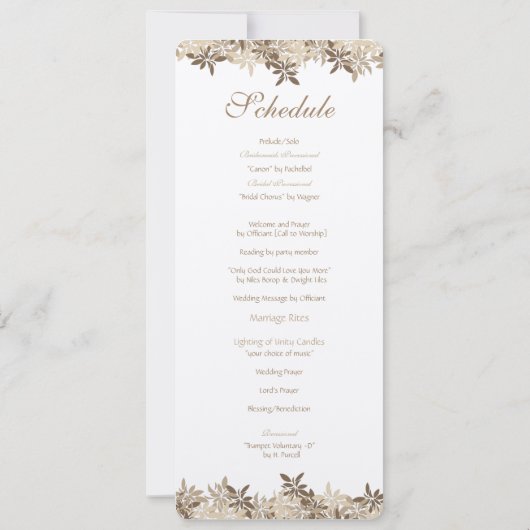 Stylized TAN- und BrownblumenBlätter-Zeitplan Einladung (Rückseite)