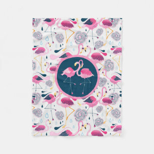 Stylized Tropical Flowers & Pink Flamingos Pattern Fleecedecke