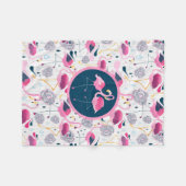 Stylized tropische Blumen u. rosa Flamingo-Muster Fleecedecke (Vorderseite (Horizontal))