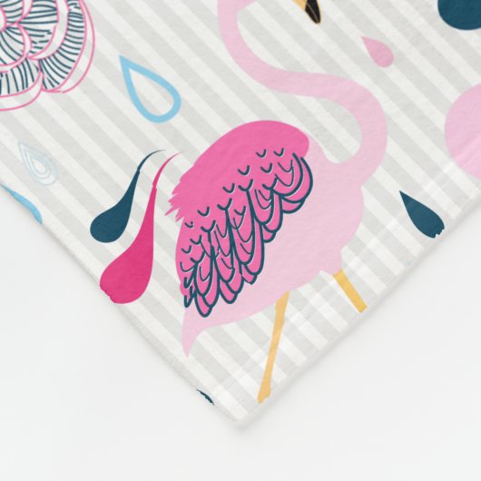 Stylized tropische Blumen u. rosa Flamingo-Muster Fleecedecke (Ecke)