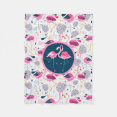 Stylized tropische Blumen u. rosa Flamingo-Muster Fleecedecke (Vorderseite)