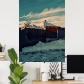 Stylized Winter Snow Teal Sky Landscape Art Poster (Heimbüro)