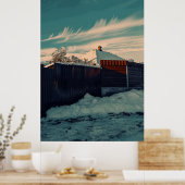 Stylized Winter Snow Teal Sky Landscape Art Poster (Küche)