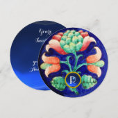STYLIZIERTE BLUME / PINK GREEN BLUE GEM MONOGRAM EINLADUNG (Vorne/Hinten)