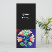 STYLIZIERTE BLUME/PINK RED GREEN ORANGE BLUE FLORA EINLADUNG (Stehend Vorderseite)