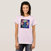 STYLIZIERTE BLUME / ROTES PINK GREEN BLUE FLORAL T-Shirt (Vorne ganz)