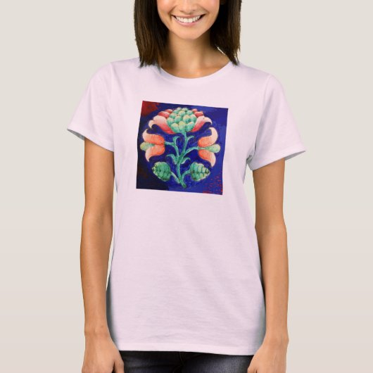 STYLIZIERTE BLUME / ROTES PINK GREEN BLUE FLORAL T-Shirt (Vorderseite)