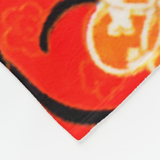 STYLIZIERTE BLUME, SCHWARZ-WEISSE RIBONS, HELL ROT FLEECEDECKE (Ecke)