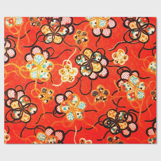 STYLIZIERTE BLUME, SCHWARZ-WEISSE RIBONS, HELL ROT GESCHENKPAPIER (Flach)