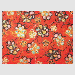 STYLIZIERTE BLUME, SCHWARZ-WEISSE RIBONS, HELL ROT SEIDENPAPIER