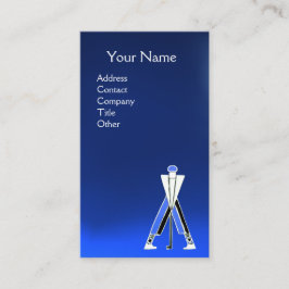 STYLIZIERTER BLAUER GOLFER, GOLFINSTRUCTOR-MONOGRA VISITENKARTE