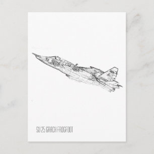 SU 25 Grach sowjetische Frogfoot Flugzeug Sketch Postkarte
