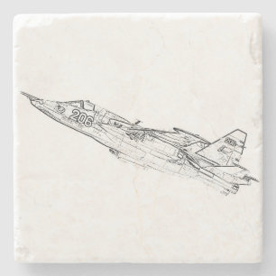 SU 25 Grach sowjetische Frogfoot Flugzeug Sketch Steinuntersetzer