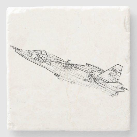 SU 25 Grach sowjetische Frogfoot Flugzeug Sketch Steinuntersetzer (Vorderseite)