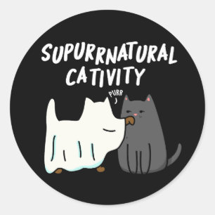 Su-purr-natürliche Kreativität Funny Cat Pun Dark Runder Aufkleber