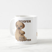 Sub-Woofer Hund Welpe Funny Mug oder Travel Mug Kaffeetasse (Vorderseite Links)