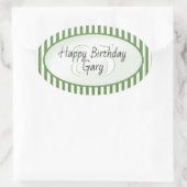 Subalternes Green/White Simple Stripes-Muster Ovaler Aufkleber (Tasche)