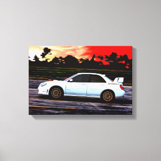 Subaru STi Racing bei Sunset Leinwanddruck