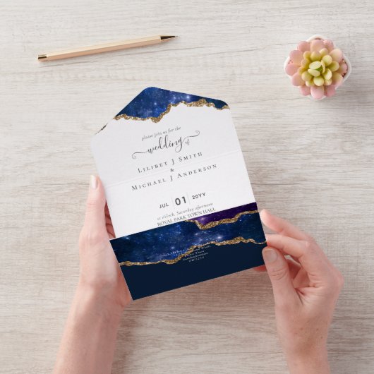 Sublime Agate Blue Gold WEDDING SUITE All In One Einladung (Video)