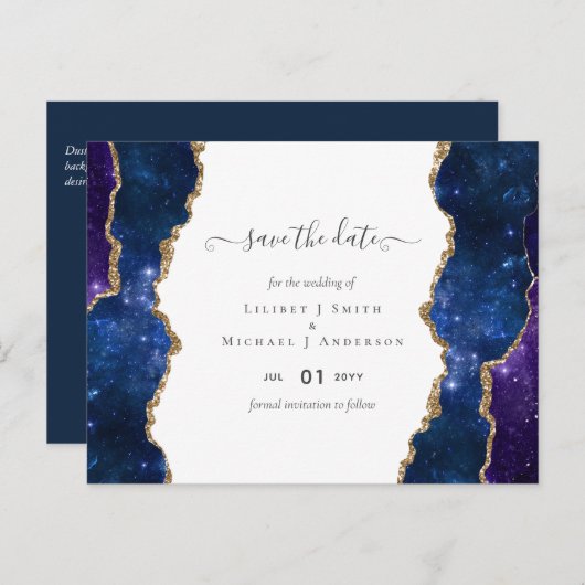 Sublime Agate Blue Gold WEDDING SUITE Postkarte (Vorne/Hinten)