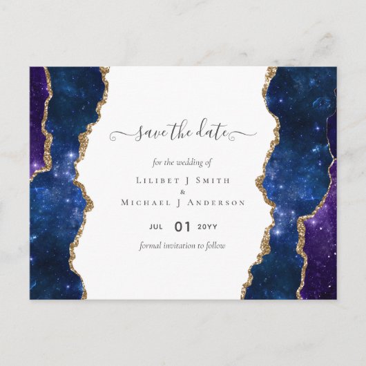 Sublime Agate Blue Gold WEDDING SUITE Postkarte (Vorderseite)