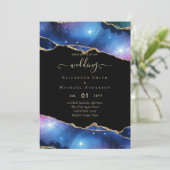 Sublime AGATE Lila Blue Gold Glitzer Wedding Einladung (Stehend Vorderseite)