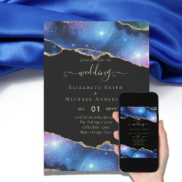 Sublime AGATE Lila Blue Gold Glitzer Wedding Einladung