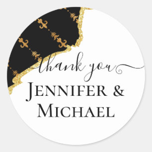 Sublime Black Gold Fleur De Lys Wedding Runder Aufkleber