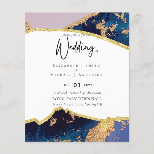Sublime Blue Gold Agate Hochzeitseinladungen (Vorderseite)