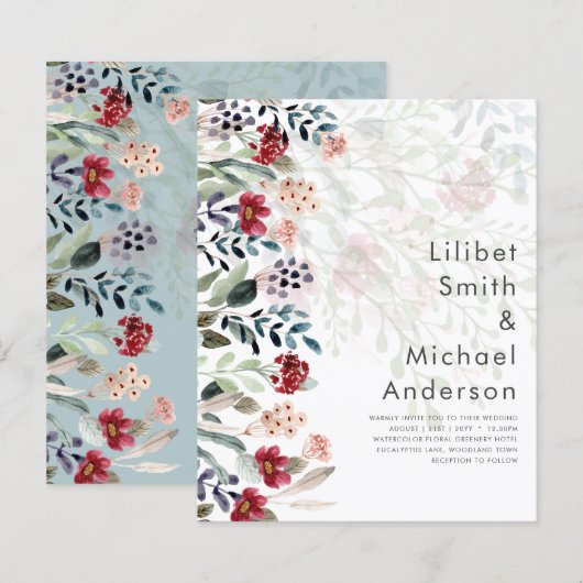 Sublime Burgundy Blue Wildblumen Wedding Elegant (Vorne/Hinten)