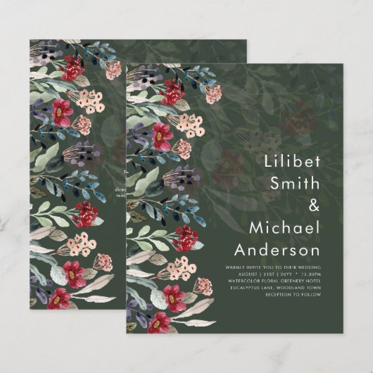 Sublime Burgundy Blue Wildblumen Wedding Elegant (Vorne/Hinten)