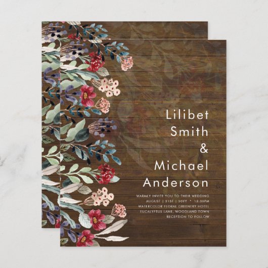 Sublime Burgundy Blue Wildblumen Wedding Elegant (Vorne/Hinten)