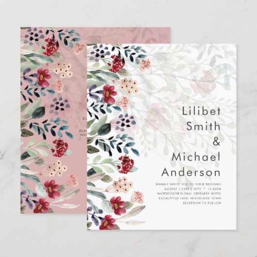 Sublime Burgundy Blue Wildblumen Wedding Elegant (Vorne/Hinten)