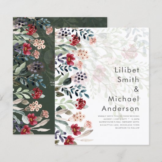 Sublime Burgundy Blue Wildblumen Wedding Elegant (Vorne/Hinten)