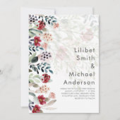 Sublime Burgundy Blue Wildblumen Wedding Elegant Einladung (Vorderseite)