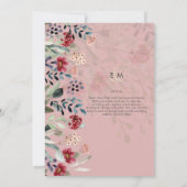 Sublime Burgundy Blue Wildblumen Wedding Elegant Einladung (Rückseite)