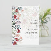 Sublime Burgundy Blue Wildblumen Wedding Elegant Einladung (Stehend Vorderseite)