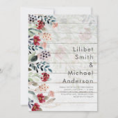 Sublime Burgundy Blue Wildblumen Wedding Elegant Einladung (Vorderseite)