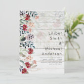 Sublime Burgundy Blue Wildblumen Wedding Elegant Einladung (Stehend Vorderseite)