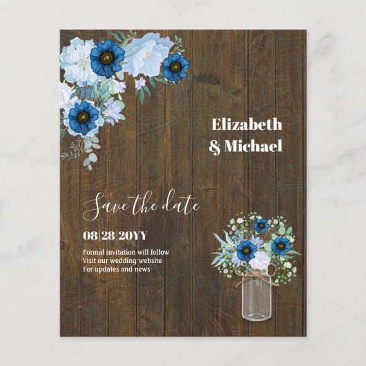 Sublime Dusty Blue Floral Mason Jar Wedding Flyer (Vorne)