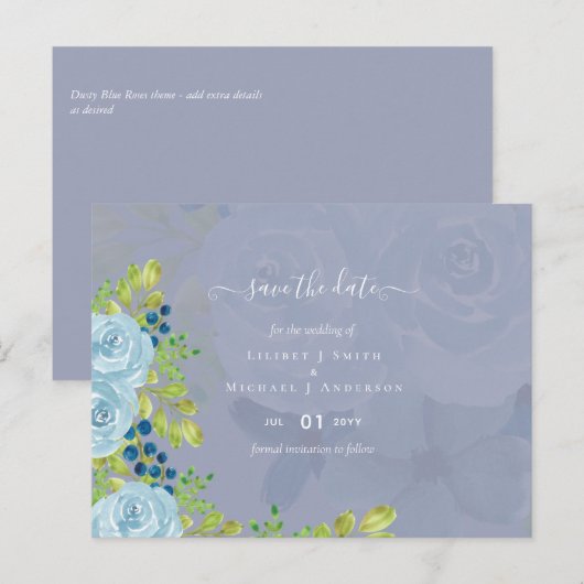 Sublime DUSTY BLUE Floral Wedding Suite Postkarte (Vorne/Hinten)