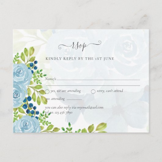 Sublime DUSTY BLUE Floral Wedding Suite Postkarte (Vorderseite)