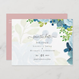 Sublime Dusty Blue Flowers Sage Green Wedding Postkarte