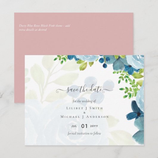 Sublime Dusty Blue Flowers Sage Green Wedding Postkarte (Vorne/Hinten)