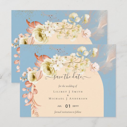Sublime Dusty Blue Peach Wedding Postkarte (Vorne/Hinten)