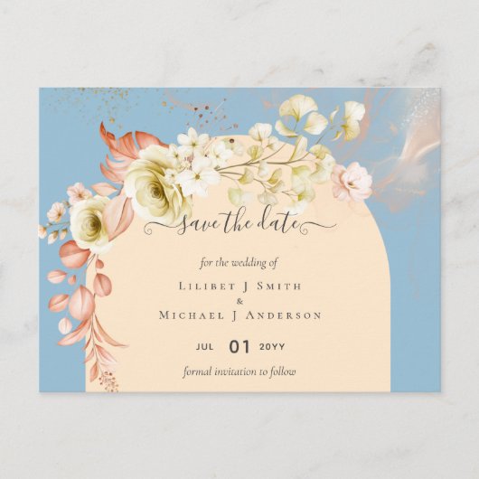 Sublime Dusty Blue Peach Wedding Postkarte (Vorderseite)