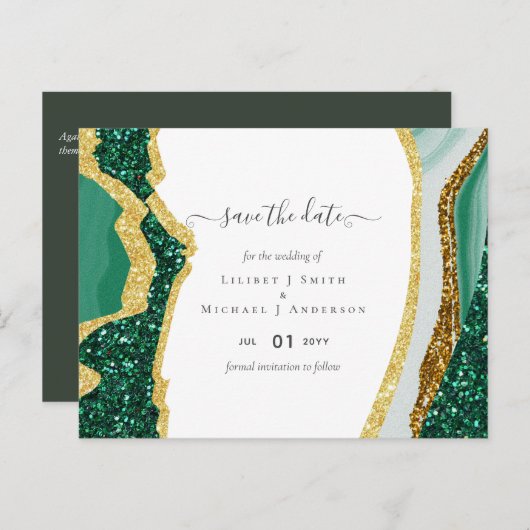 Sublime Emerald Green Gold Agate Wedding Postkarte (Vorne/Hinten)