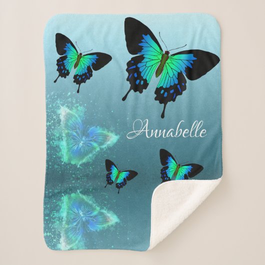 Sublime Gorgeous Aqua Turquoise Butterflies Sherpadecke (Vorderseite)