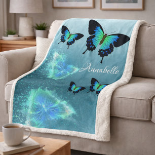 Sublime Gorgeous Aqua Turquoise Butterflies Sherpadecke