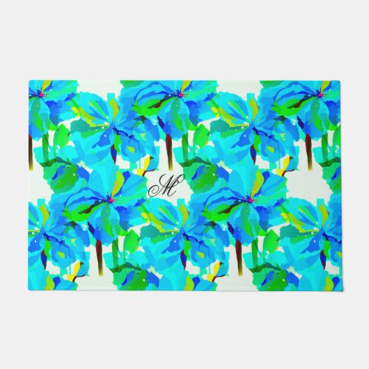 Sublime Himalayan Poppy Aqua Green Floral Muster Fußmatte (Vorderseite)